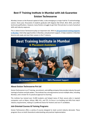 Best IT Training Institute in Mumbai with Job Guarantee - Evision Technoserve