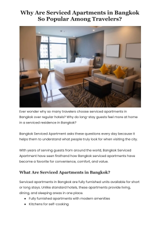 Why Are Serviced Apartments in Bangkok So Popular Among Travelers?