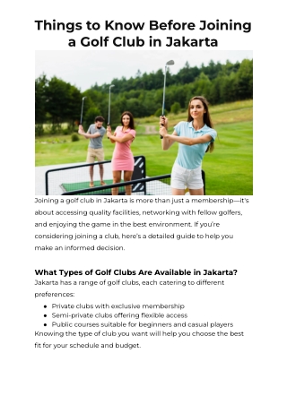 Things to Know Before Joining a Golf Club in Jakarta