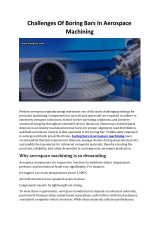 Challenges Of Boring Bars In Aerospace Machining