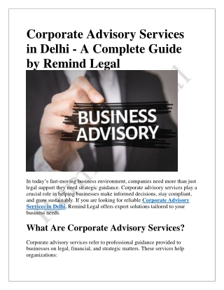 Corporate Advisory Services in Delhi | Expert Legal Solutions by Remind Legal