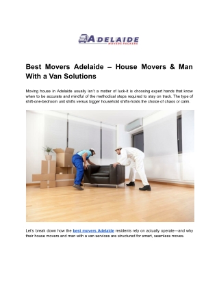 Best Movers Adelaide  – House Movers & Man With a Van Solutions