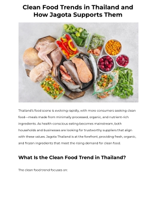 Clean Food Trends in Thailand and How Jagota Supports Them