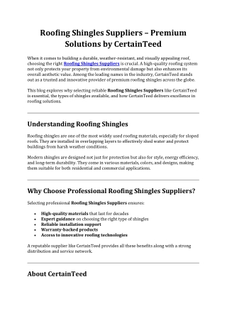 Roofing Shingles Suppliers – Premium Solutions by CertainTeed