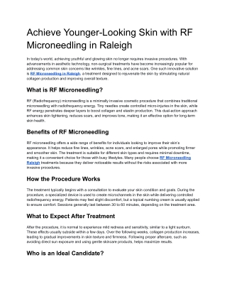 Achieve Younger-Looking Skin with RF Microneedling in Raleigh