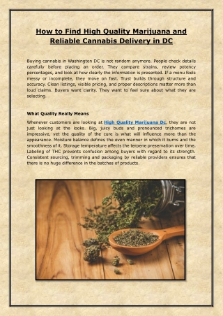 How to Find High Quality Marijuana and Reliable Cannabis Delivery in DC