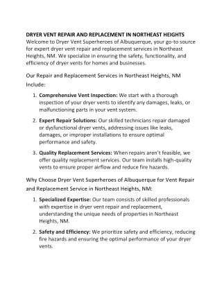 Dryer Vent Repair and Replacement in Northeast Heights
