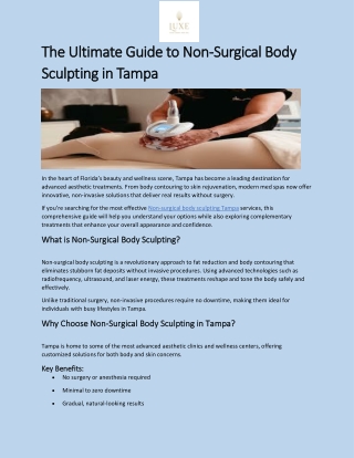 The Ultimate Guide to Non-Surgical Body Sculpting in Tampa: Safe, Effective Fat