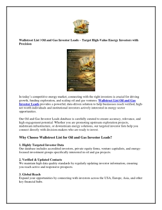 Oil and Gas Investor Leads | Targeted Energy Investment Opportunities by Wallstr