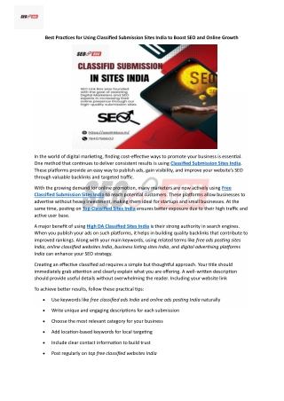 Top Classified Submission Sites | SEO Link Box