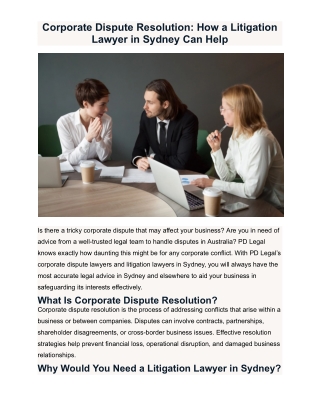 Corporate Dispute Resolution: How a Litigation Lawyer in Sydney Can Help