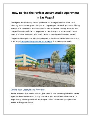 How to Find the Perfect Luxury Studio Apartment in Las Vegas?