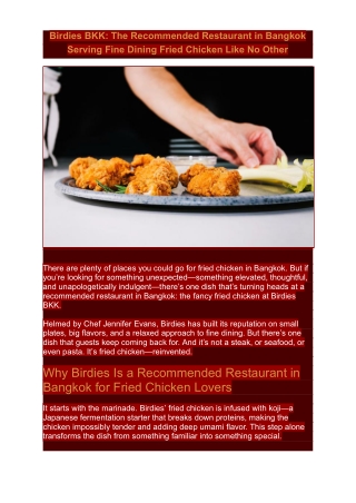 Birdies BKK: The Recommended Restaurant in Bangkok Serving Fine Dining Fried Chi