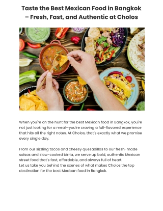 Taste the Best Mexican Food in Bangkok – Fresh, Fast, and Authentic at Cholos