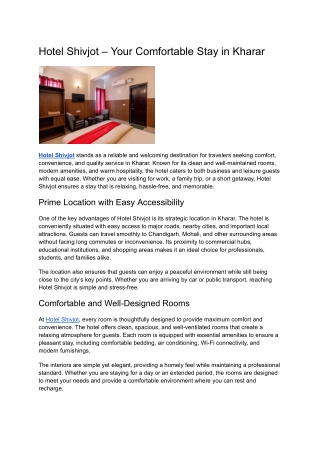 Hotel Shivjot – Your Comfortable Stay in Kharar