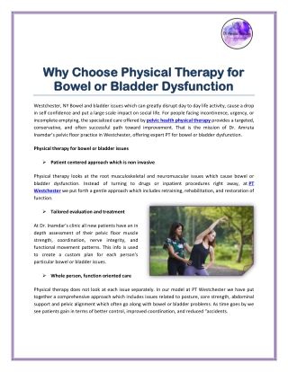 Why Choose Physical Therapy for Bowel or Bladder Dysfunction