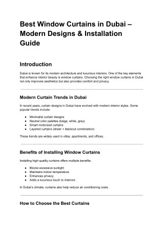 Best Window Curtains in Dubai – Modern Designs & Installation Guide