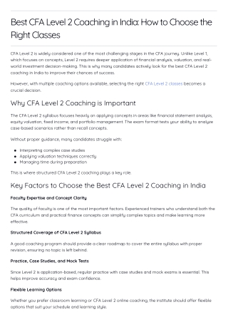 Best CFA Level 2 Coaching in India: Choose the Right Classes