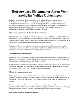 Betrouwbare Slotenmaker Assen Voor Snelle En Veilige Oplossingen