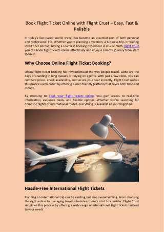 Book Flight Ticket Online with Flight Crust – Easy