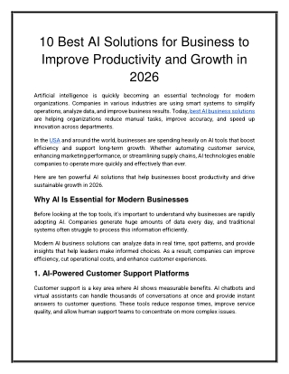 10 Best AI Solutions for Business to Improve Productivity and Growth in 2026