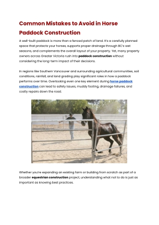 Common Mistakes to Avoid in Horse Paddock Construction