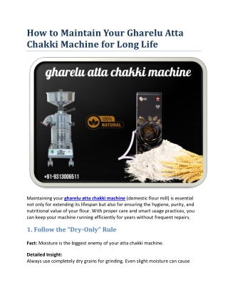 How to Maintain Your Gharelu Atta Chakki Machine for Long Life