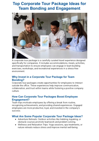 Top Corporate Tour Package Ideas for Team Bonding and Engagement