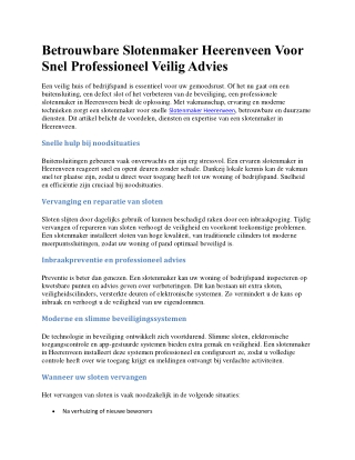 Betrouwbare Slotenmaker Heerenveen Voor Snel Professioneel Veilig Advies