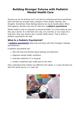 Building Stronger Futures with Pediatric Mental Health Care