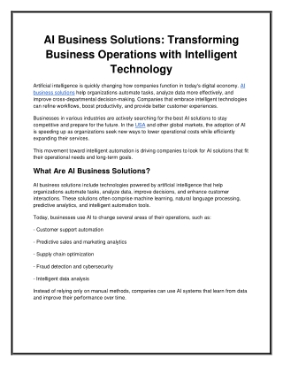 AI Business Solutions Transforming Business Operations with Intelligent Technology