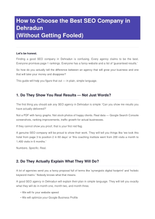 How to Choose the Right SEO Company in Dehradun