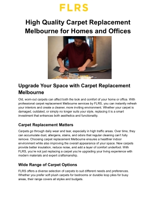 High Quality Carpet Replacement Melbourne for Homes and Offices