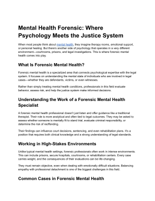 Mental Health Forensic_ Where Psychology Meets the Justice System