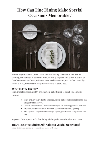 How Can Fine Dining Make Special Occasions Memorable?