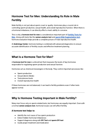 Hormone Test for Men_ Understanding Its Role in Male Fertility