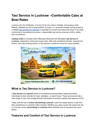 Taxi Service in Lucknow – Hire Safe & Comfortable Cabs at Best Rates