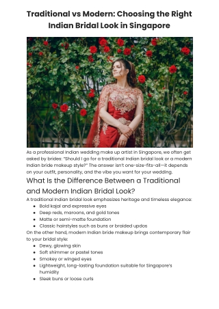 Traditional vs Modern: Choosing the Right Indian Bridal Look in Singapore