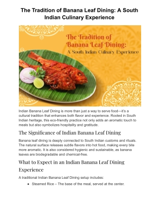 The Tradition of Banana Leaf Dining: A South Indian Culinary Experience