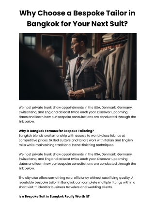 Why Choose a Bespoke Tailor in Bangkok for Your Next Suit?