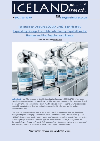 Icelandirect Acquires SOMA LABS, Significantly Expanding Dosage
