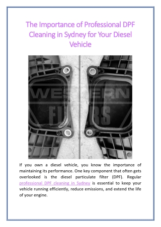 The Importance of Professional DPF Cleaning in Sydney for Your Diesel Vehicle