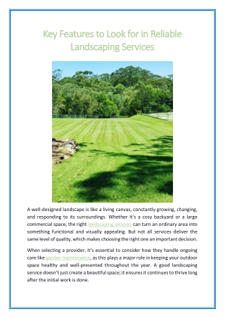 Key Features to Look for in Reliable Landscaping Services