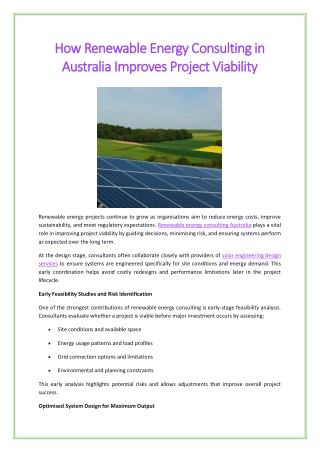 How Renewable Energy Consulting in Australia Improves Project Viability