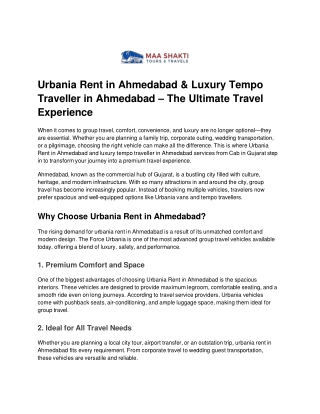 Urbania Rent in Ahmedabad & Luxury Tempo Traveller in Ahmedabad – The Ultimate Travel Experience