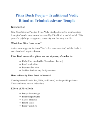 Pitra Dosh Pooja – Traditional Vedic Ritual at Trimbakeshwar Temple