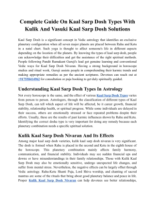 Complete Guide On Kaal Sarp Dosh Types With Kulik And Vasuki Kaal Sarp Dosh Solutions