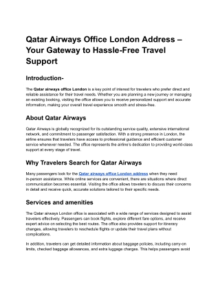 Qatar Airways Office London Address – Your Gateway to Hassle-Free Travel Support