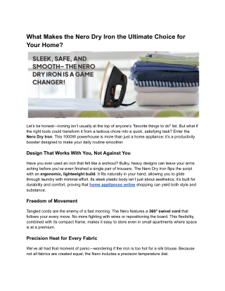 What Makes the Nero Dry Iron the Ultimate Choice for Your Home_