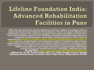Premier Rehabilitation Centre in Pune - Lifeline Foundation India